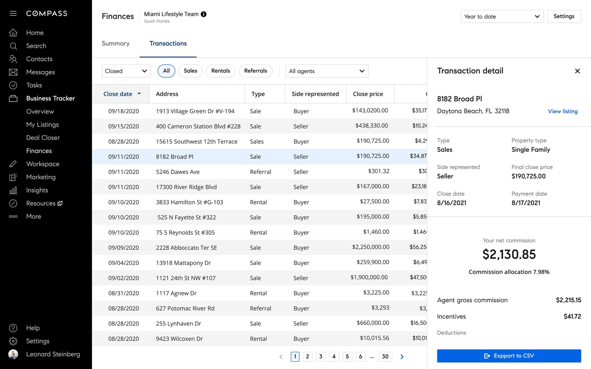 Final solution overview - Transaction detail panel