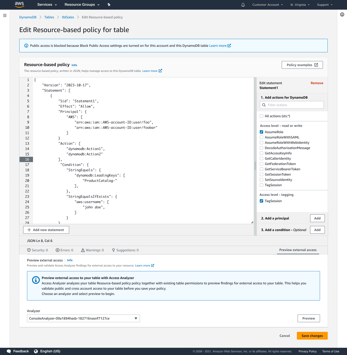 UX flow for IAM Access Analyzer widget