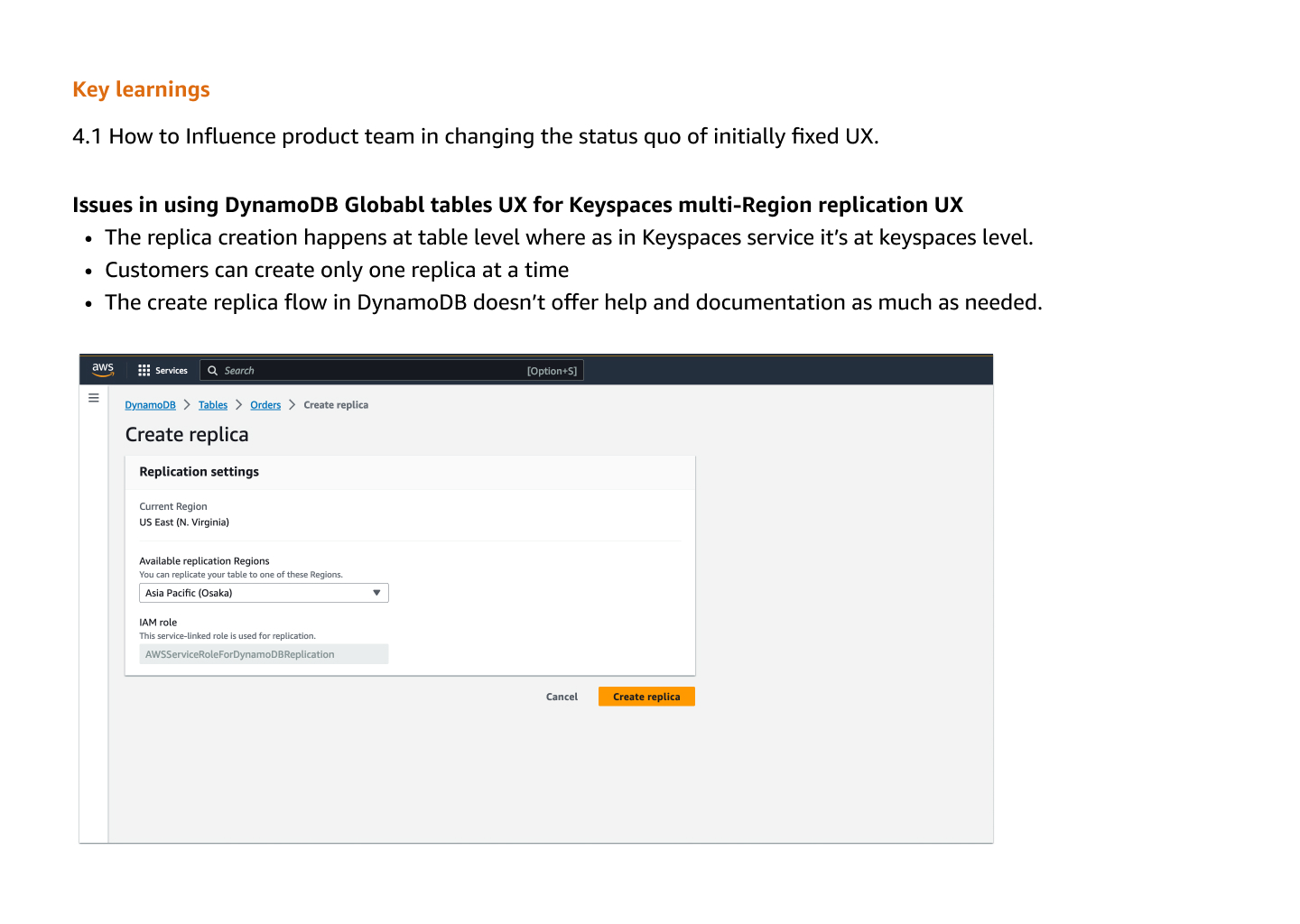 Issues in using DynamoDB Globabl tables UX for Keyspaces multi-Region replication UX