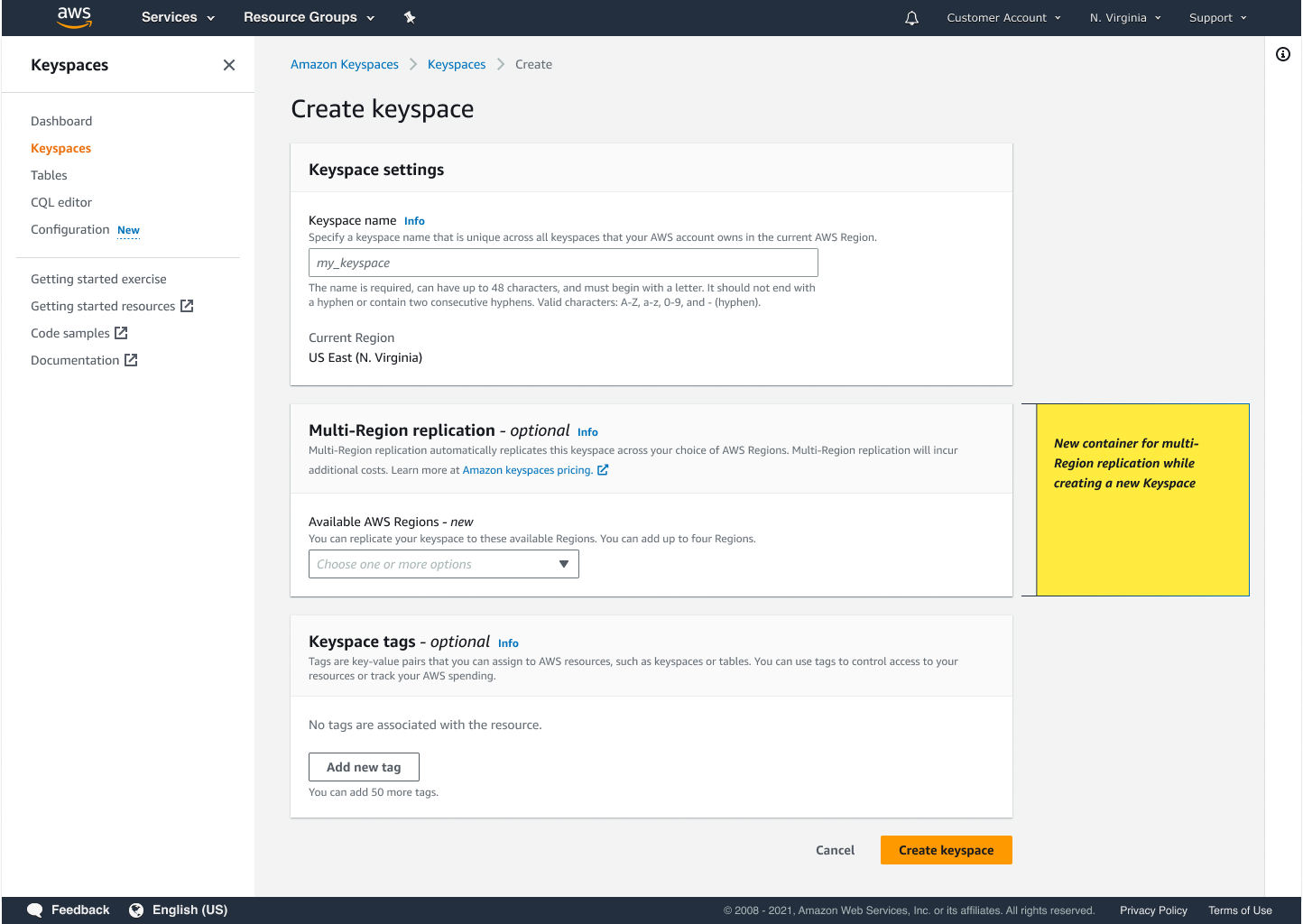 Create keyspaces with replication strategy