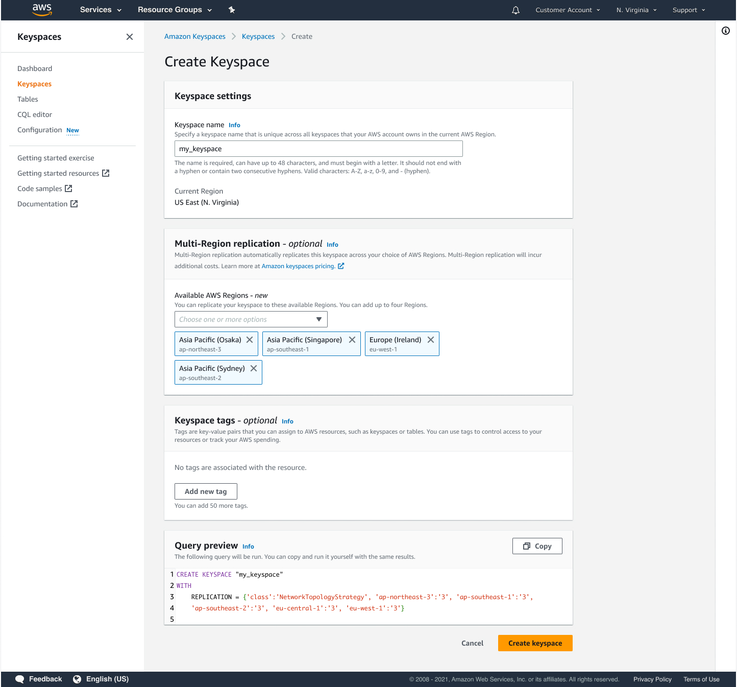 Create keyspaces with replication strategy