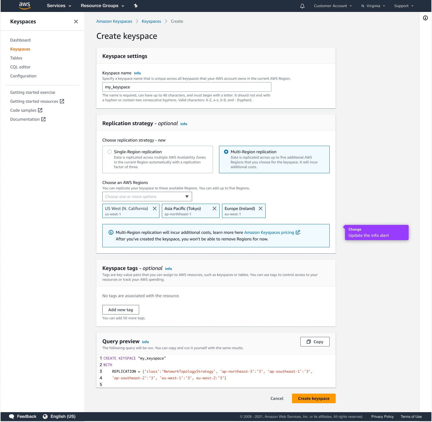 Key changes in create keyspaces flow for phase 2