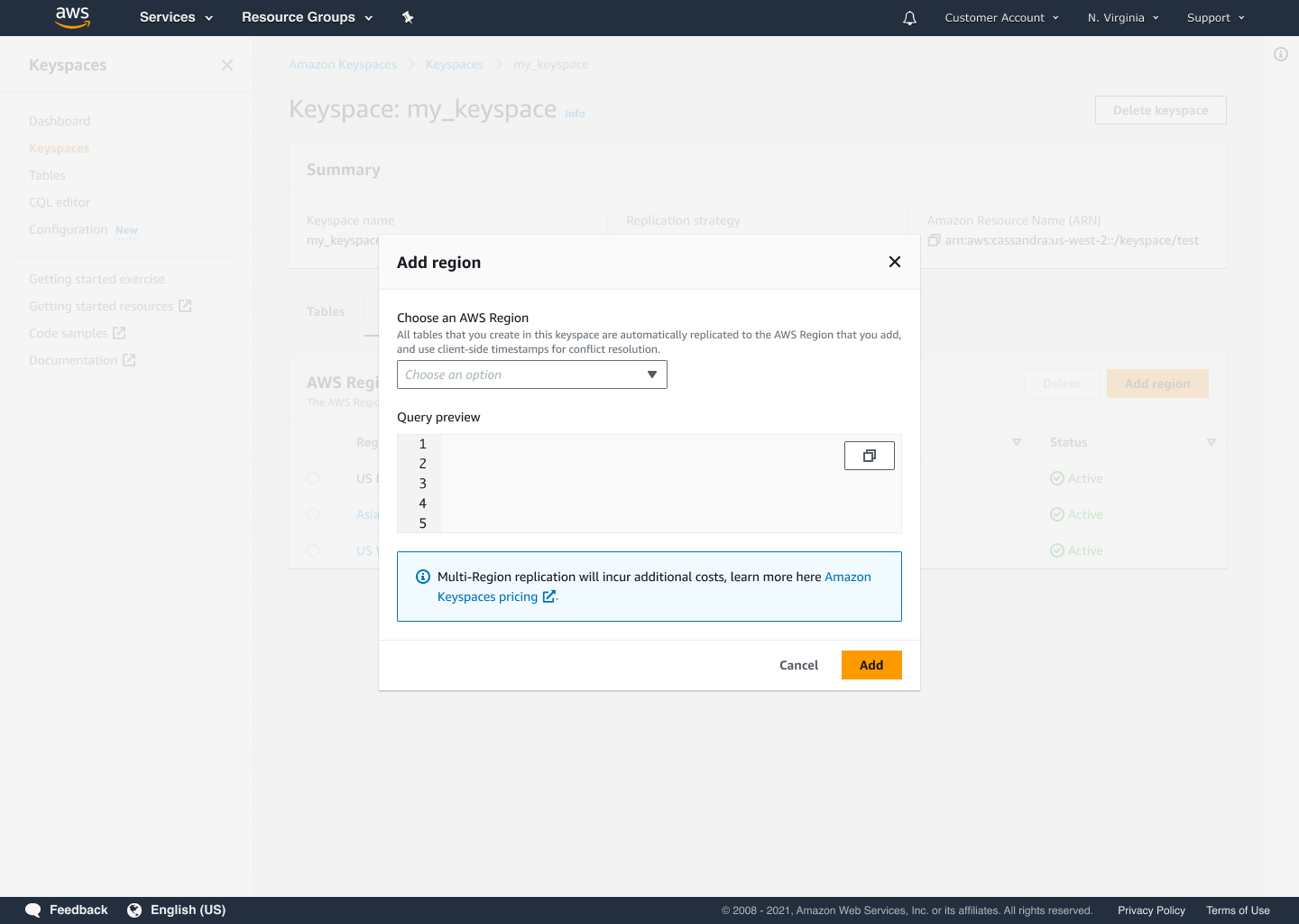 Add Regions to existing keyspaces from details page