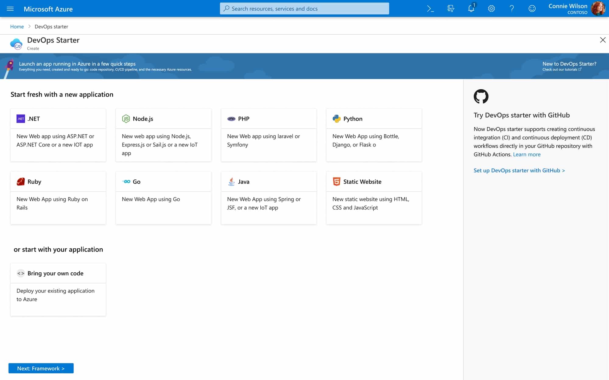 Select application type