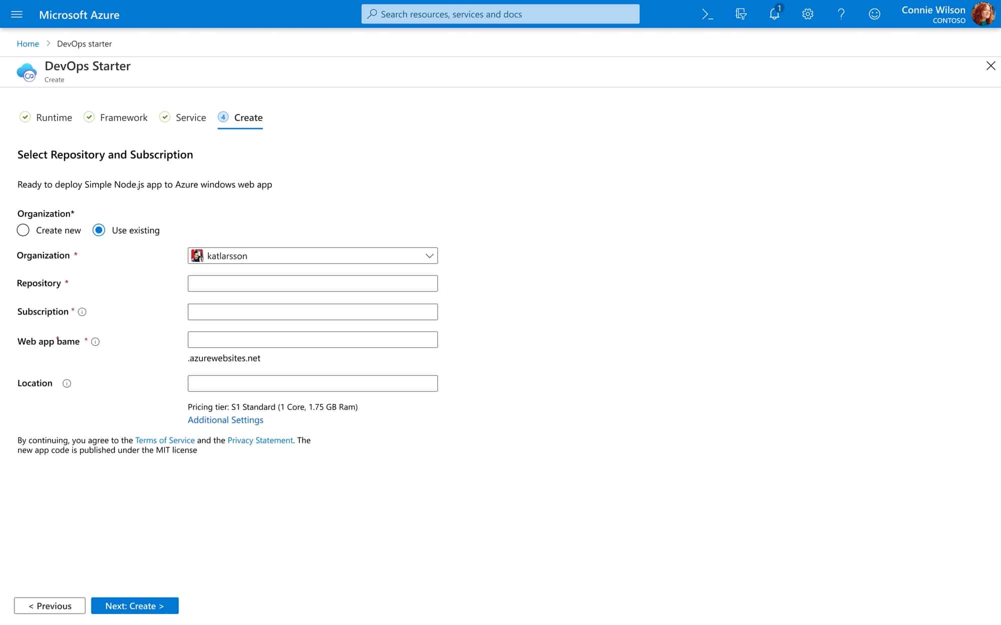 Step4: Provide repository info after connecting GitHub