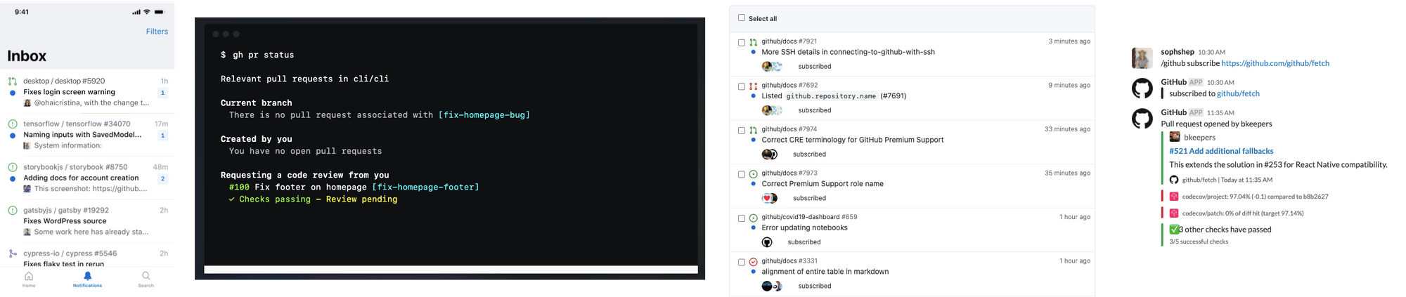 Looking at existing systems which helps users to stay on top of their GitHub tasks. GitHub mobile app, GitHub CLI, GitHub notification, GitHub app for Slack