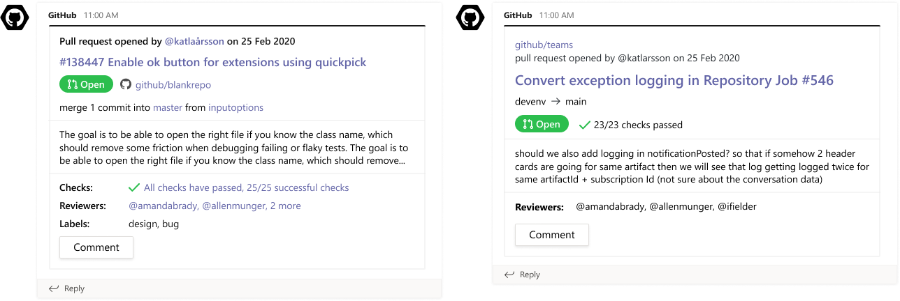 More iterations of "Pull Request" notification card (iteration 3, iteration 4)