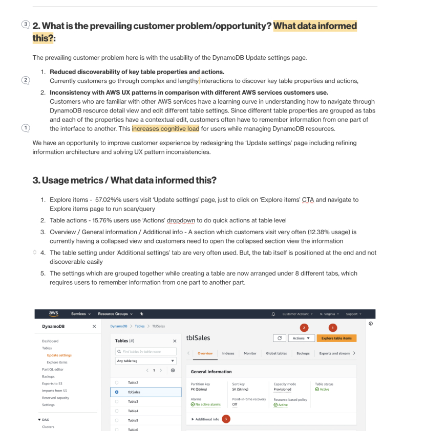 Working backwards document for DynamoDB - What is the problem?